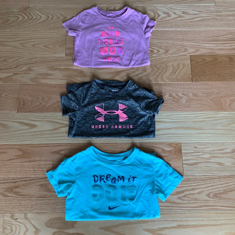 3 Athletic Girls tshirts, 2 UA 1 Nike